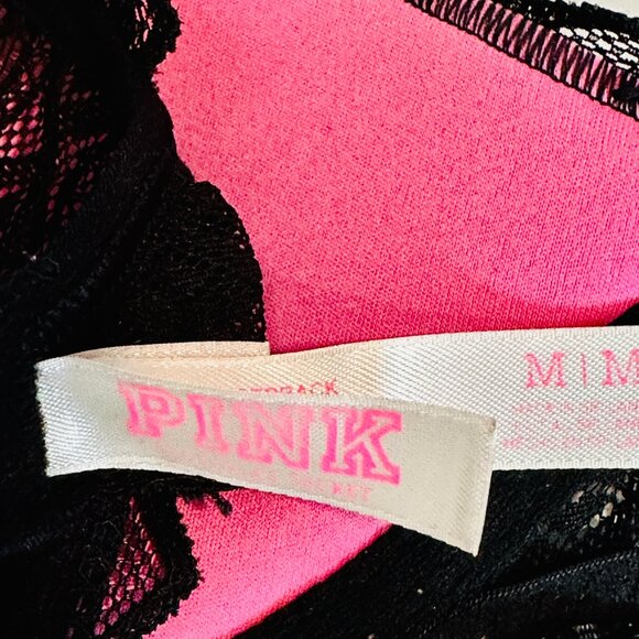 Victorias Secret PINK Racerback Underwire Bra Black Lace Lightly Padded Size Med - Picture 3 of 8